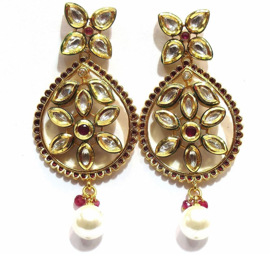 Jewelshingar Women's Gold Plated Polki Kundan Earrings Danglers Studs Jewellery ( 6362-ace-rm-2499-d-1 ) - JEWELSHINGAR