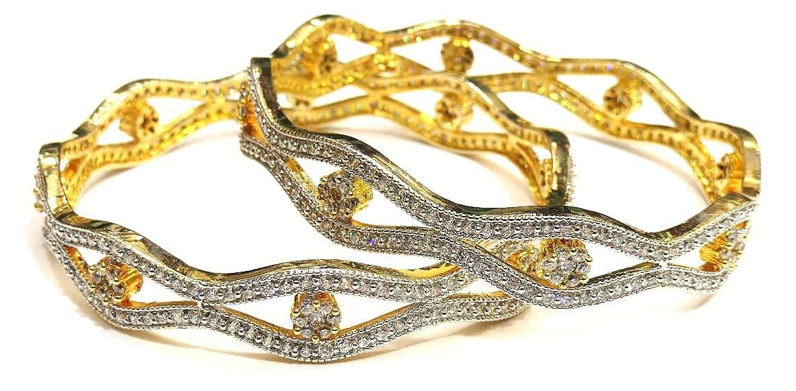 Jewelshingar Women's American Diamond A.D. Bangles Churi Kada Kangan Set In 2.4 Size White Gold Jewellery ( 6878-2.4-jb-a-1 ) - JEWELSHINGAR