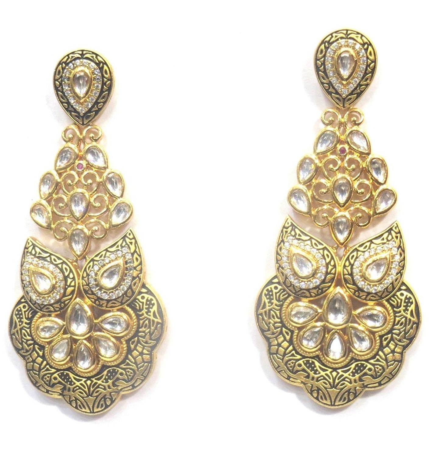 Jewelshingar Jewellery Polki Kundan Dangle & Drop Earrings Earings For Women ( 37188-dce )