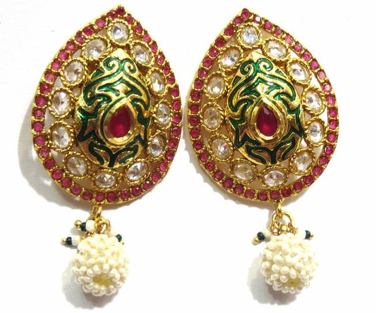 Jewelshingar Women's Gold Plated Polki Kundan Earrings Danglers Studs Jewellery ( 8082-ace-ruby-kundan-850-d-1 ) - JEWELSHINGAR