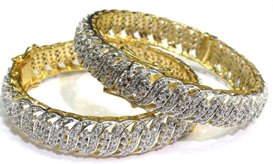 Jewelshingar Women's American Diamonds Bangle Set Kada Churi Bracelet Kangan In 2.6 Size Silver Jewellery ( 6941-2.6-1-jb ) - JEWELSHINGAR