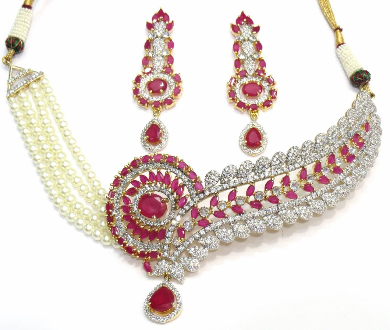 Jewelshingar Women's Latest New American Diamond Ad Ruby Necklace Set Jewellery ( 5694-nad-a ) - JEWELSHINGAR