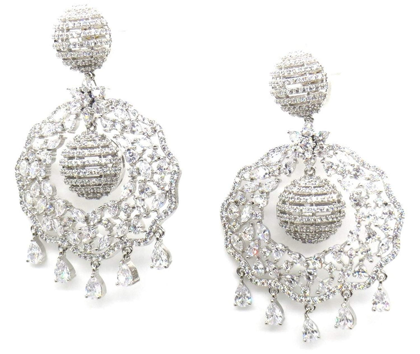 Jewelshingar Jewellery Rhodium Plated Clear Colour Earrings For Women (44351-ead)