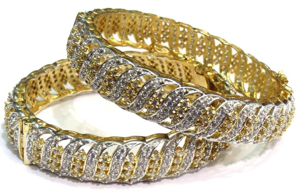 Jewelshingar Women's American Diamonds Bangle Set Kada Churi Bracelet Kangan In 2.4 Size Silver Jewellery ( 6940-2.4-1-jb ) - JEWELSHINGAR