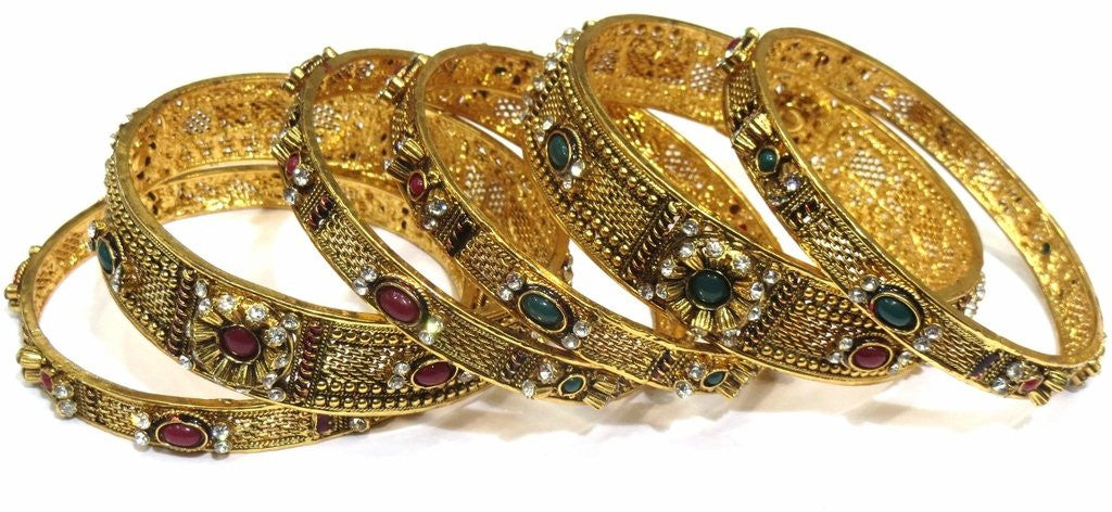 Jewelshingar Women's Antique Gold Plated Polki Kundan Bangles Set 2.4 Jewellery ( 8182-m-2.4 ) - JEWELSHINGAR