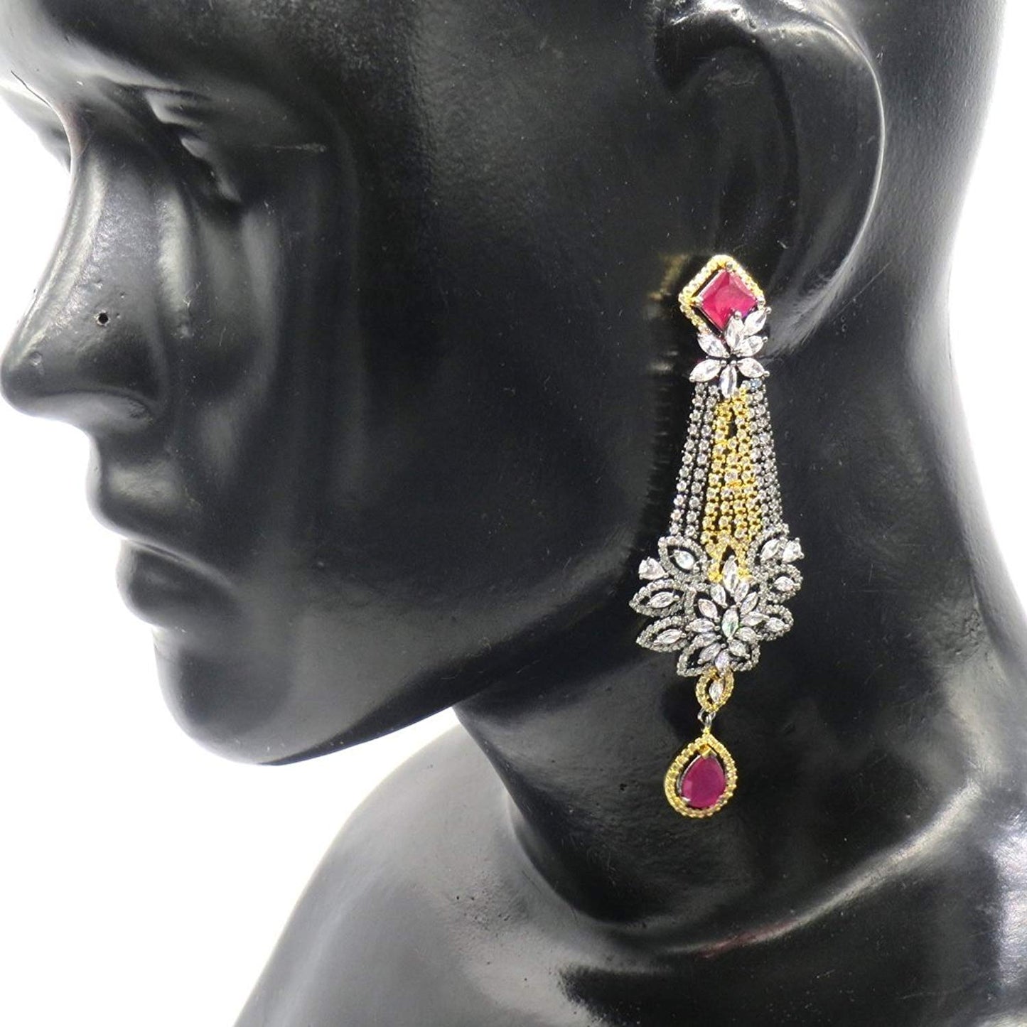 Jewelshingar Jewellery Diamond Look Victorian Plated Ruby Colour Earrings For Women (43835-ead-ruby)
