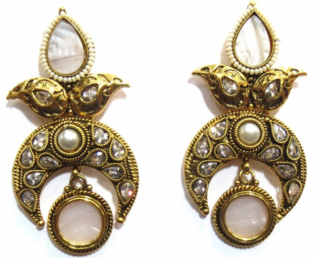 Jewelshingar Girl's Antique Gold Plated Polki Earrings Danglers In White Colour Stone Jewellery ( 7342-pe-wh-1000-a ) - JEWELSHINGAR