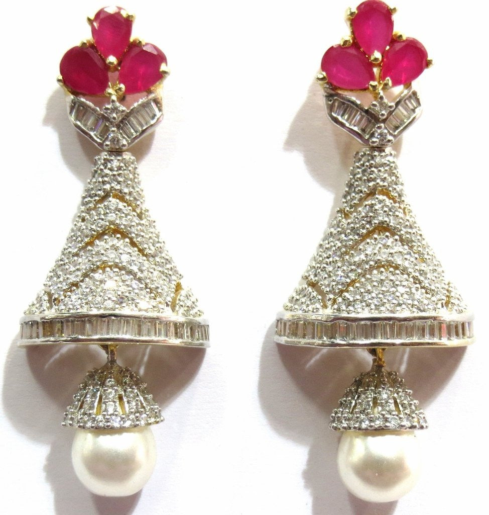 Jewelshingar Women's American Diamonds Onyx Ruby Earrings Danglers Jewellery ( 8031-ead-r-1999-1 ) - JEWELSHINGAR