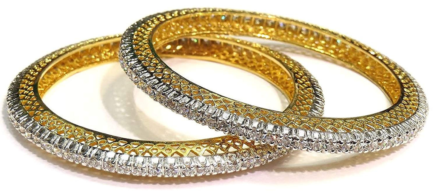 Shingar Jewellery Single Line Runner American Diamond A.d. Bangles Churi Kada Kangan Set In 2.8 Size For Women (6956-jb-2.8)