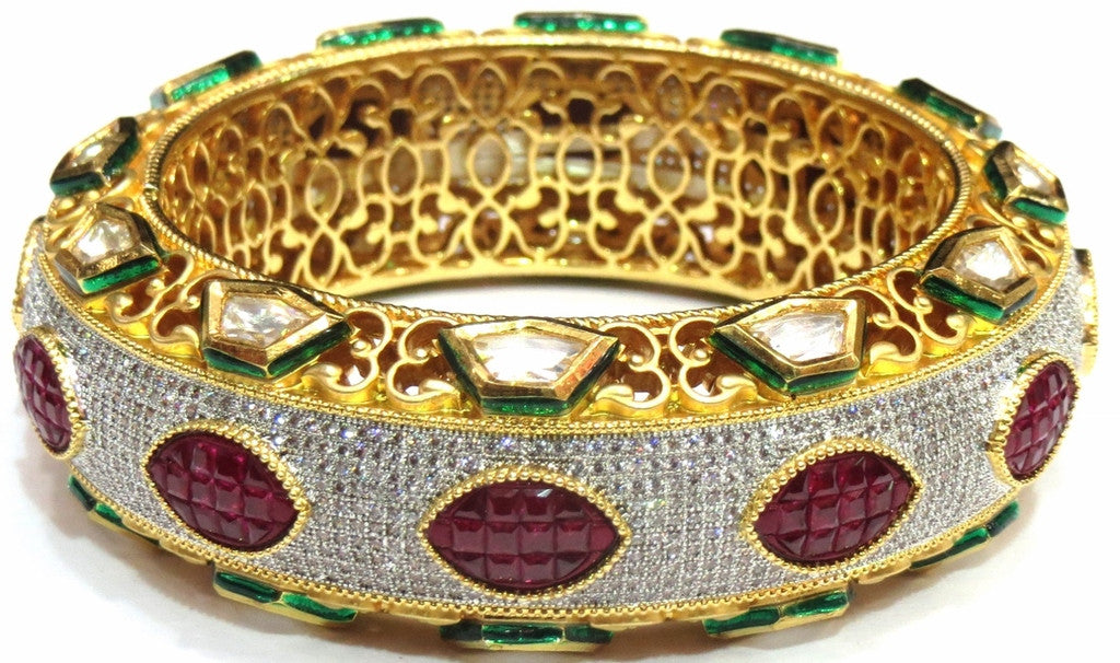 Shingar Jewelry Ksvk jewelsAmerican Diamond Ruby Kundan Bracelet Bangle For Women Jewellery ( 7747-bcad ) - JEWELSHINGAR