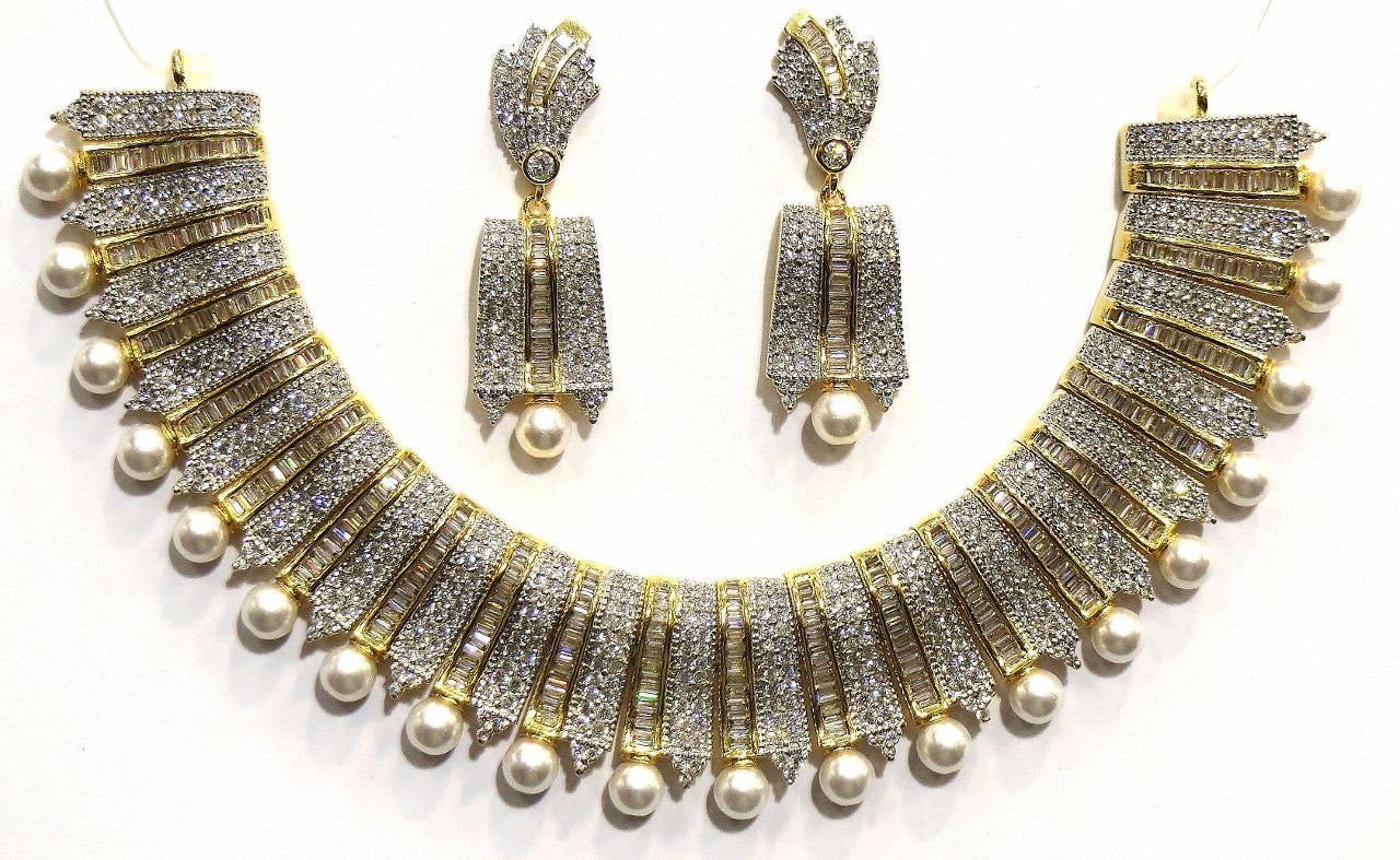 Jewelshingar Girl's Latest New American Diamond Ad Necklace Set Jewellery ( 7286-nad-a ) - JEWELSHINGAR