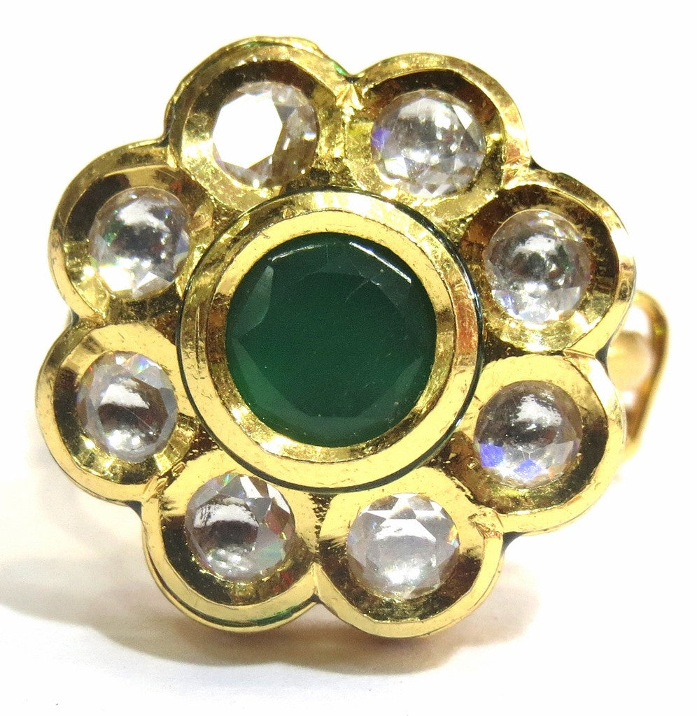 Jewelshingar Polki Kundan Ring For Women Jewellery ( 8695-acr-green-main ) - JEWELSHINGAR