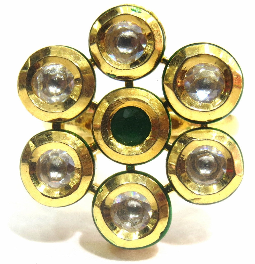 Jewelshingar Polki Kundan Ring For Women Jewellery ( 8698-acr-green-main ) - JEWELSHINGAR