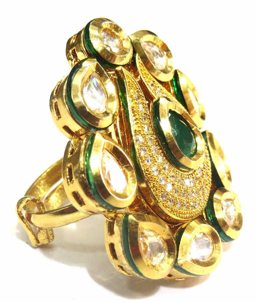 Jewelshingar Polki Kundan Ring For Women Jewellery ( 8710-acr-green-main ) - JEWELSHINGAR