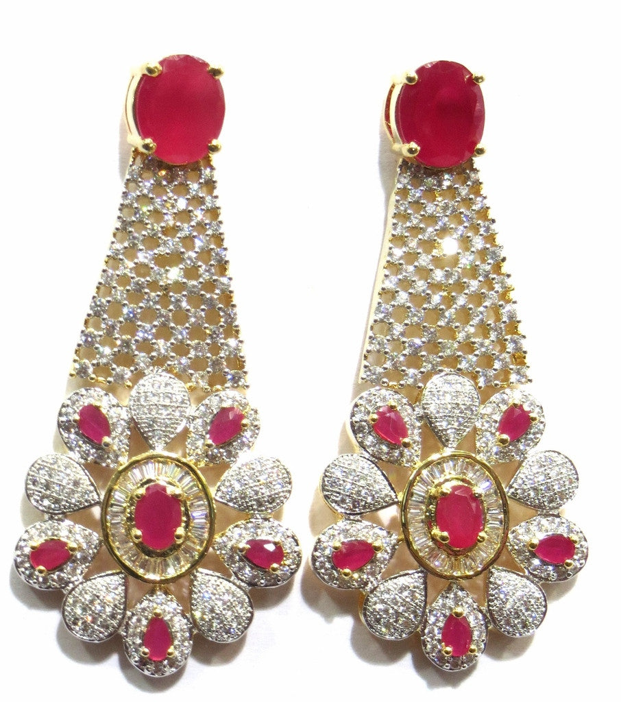 Jewelshingar Cubic Zirconia Earrings Danglers For Women Jewellery ( 9059-ead-ruby ) - JEWELSHINGAR