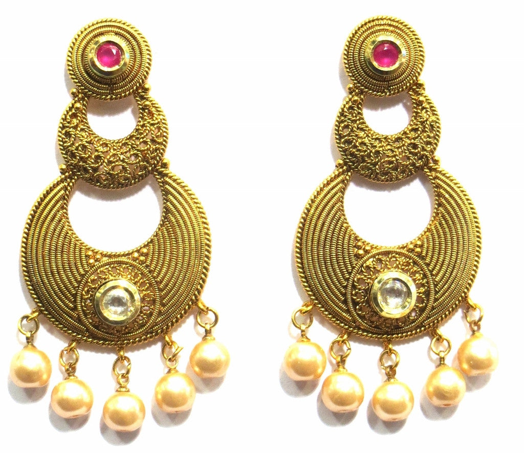 Jewelshingar Antique Polki Earrings danglers For Women Jewellery ( 9078-9048-pe-ruby ) - JEWELSHINGAR