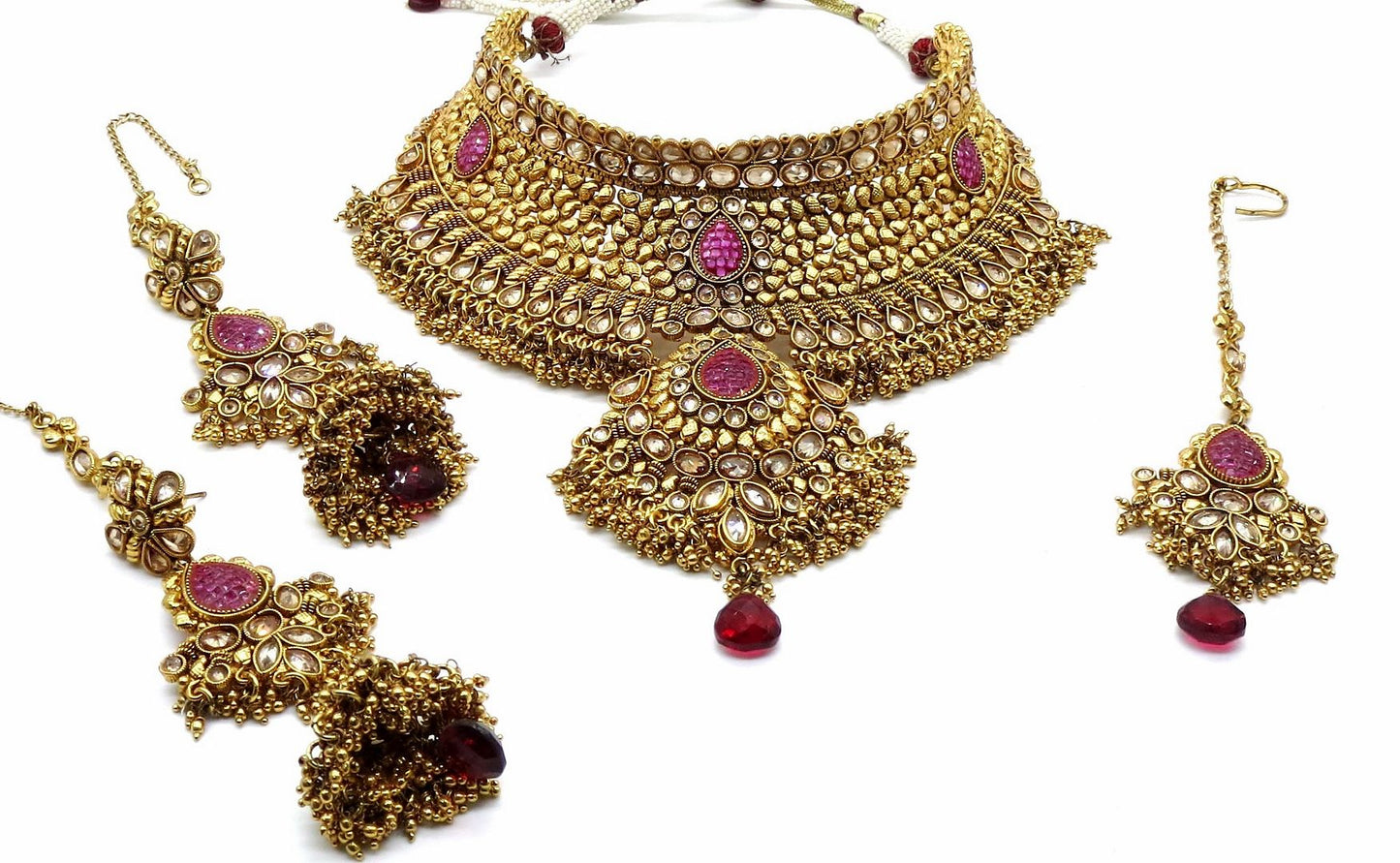 Jewelshingar Jewellery Antique Plated Semi Bridal Choker Necklace With Earrings And Maangtikka For Women ( 92035NEM )