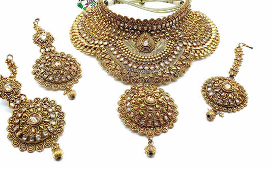 Jewelshingar Jewellery Antique Plated Semi Bridal Choker Necklace With Earrings And Maangtikka For Women ( 92049NEM )