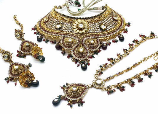 Jewelshingar Jewellery Antique Plated Semi Bridal Choker Necklace With Earrings And Maangtikka For Women ( 92061NEM )
