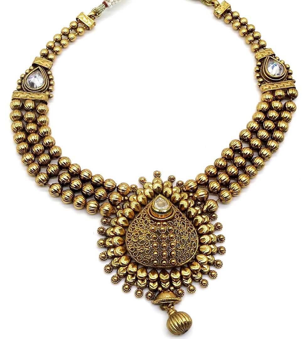 Jewelshingar Jewellery Antique Plated Semi Bridal Choker Necklace With Earrings And Maangtikka For Women ( 92073NEM )