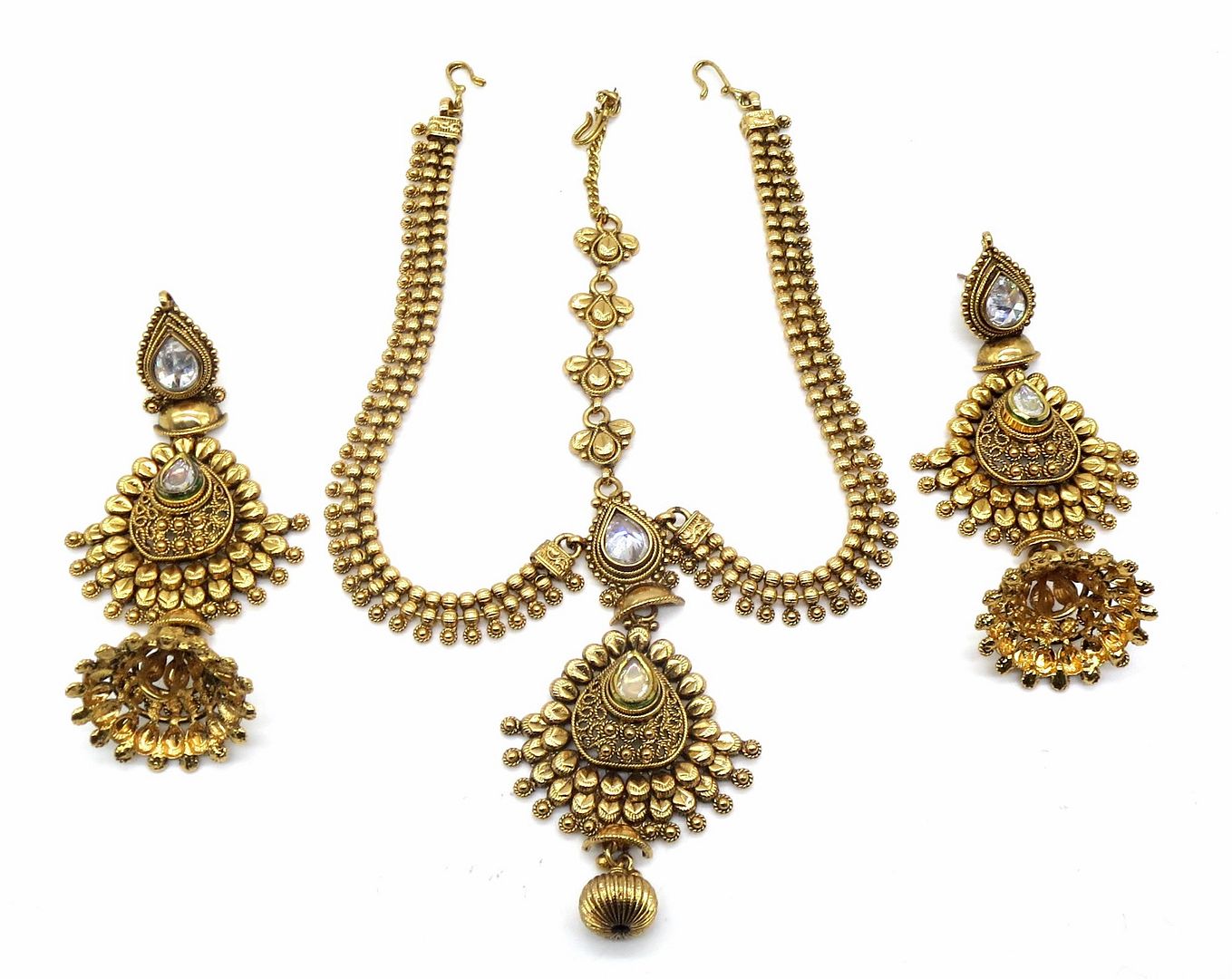 Jewelshingar Jewellery Antique Plated Semi Bridal Choker Necklace With Earrings And Maangtikka For Women ( 92073NEM )