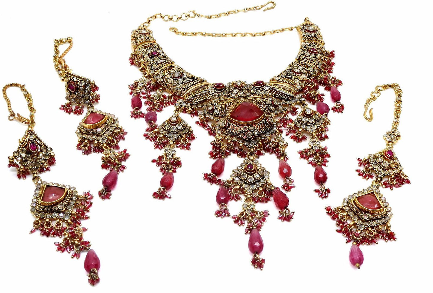 Jewelshingar Jewellery Antique Plated Semi Bridal Choker Necklace With Earrings And Maangtikka For Women ( 92086NEM )