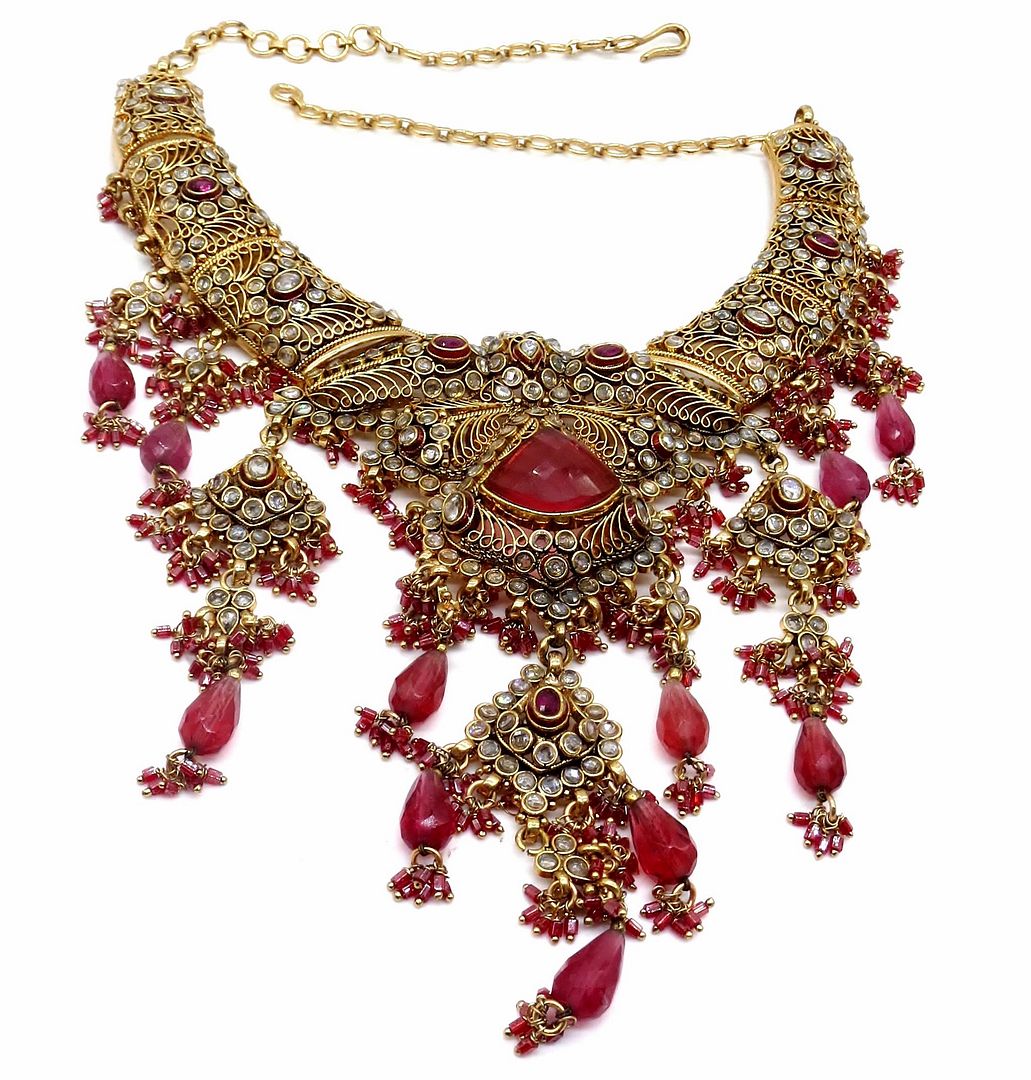 Jewelshingar Jewellery Antique Plated Semi Bridal Choker Necklace With Earrings And Maangtikka For Women ( 92086NEM )