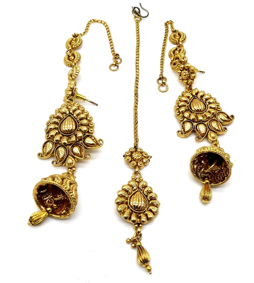 Jewelshingar Jewellery Gold Plated Semi Bridal Choker Necklace With Earrings And Maangtikka For Women ( 92090NEM )