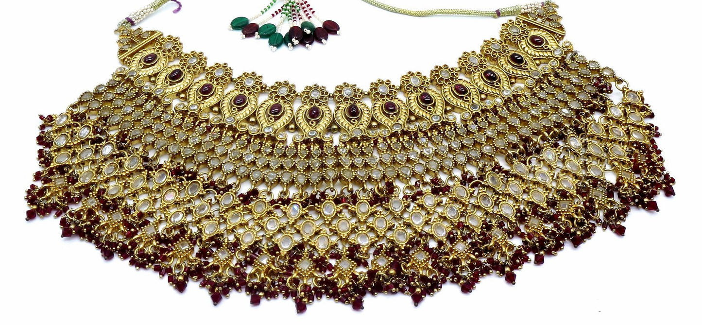 Jewelshingar Jewellery Antique Plated Semi Bridal Choker Necklace With Earrings And Maangtikka For Women ( 92095NEM )
