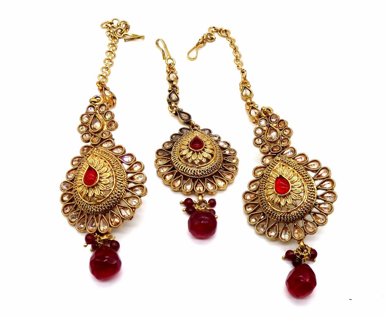 Jewelshingar Jewellery Gold Plated Semi Bridal Choker Necklace With Earrings And Maangtikka For Women ( 92119NEM )