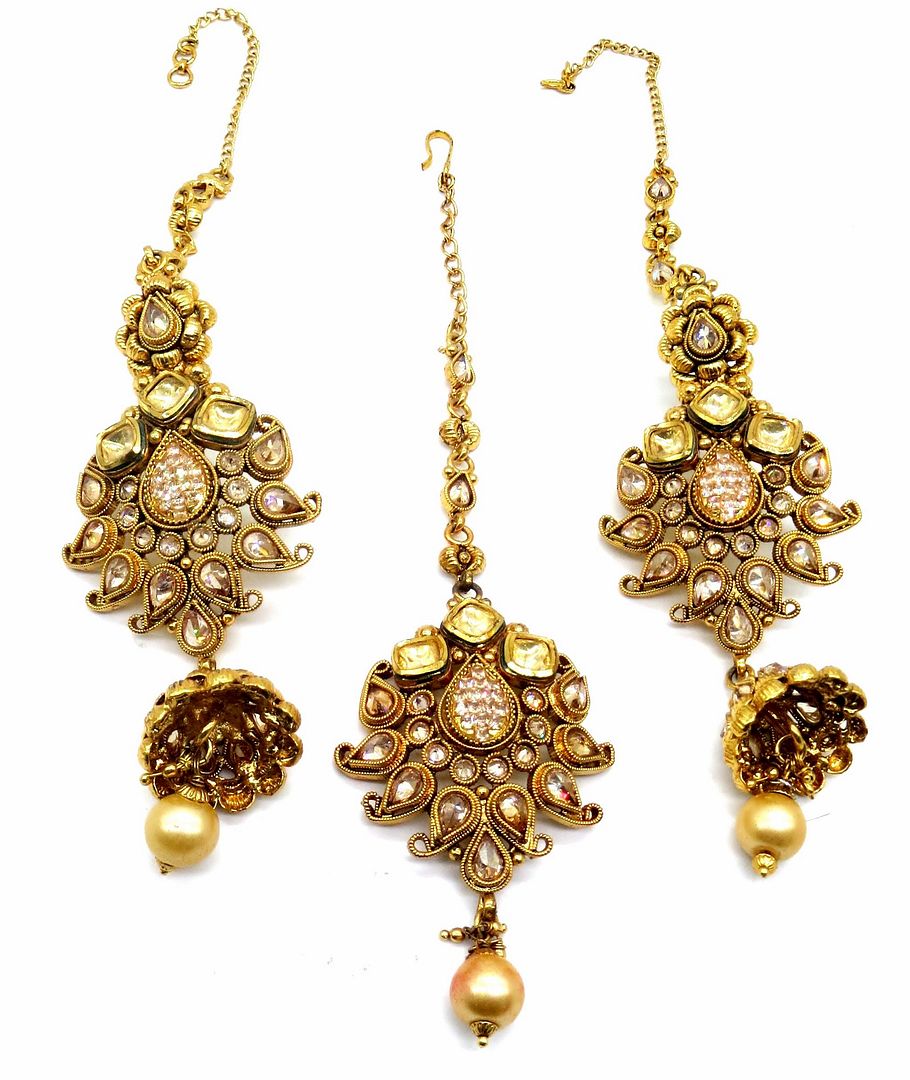 Jewelshingar Jewellery Antique Plated Semi Bridal Choker Necklace With Earrings And Maangtikka For Women ( 92127NEM )
