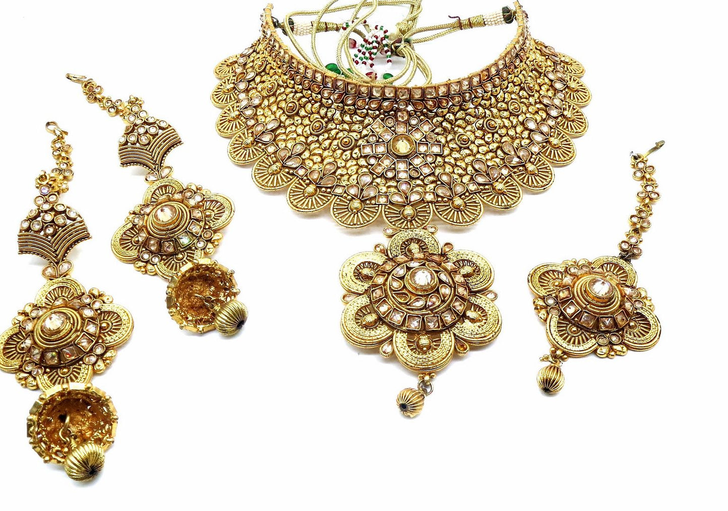 Jewelshingar Jewellery Antique Plated Semi Bridal Choker Necklace With Earrings And Maangtikka For Women ( 92131NEM )