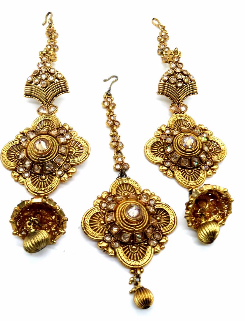 Jewelshingar Jewellery Antique Plated Semi Bridal Choker Necklace With Earrings And Maangtikka For Women ( 92131NEM )