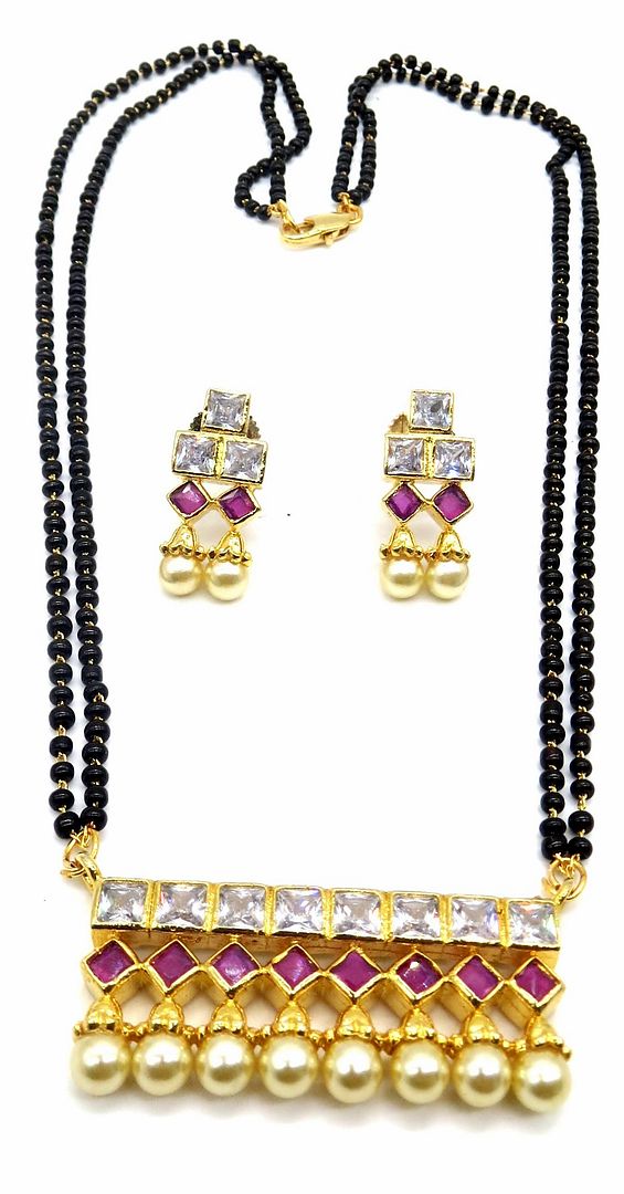 Jewelshingar Jewellery Gold Plated Diamond Looking Mangalsutra Pendant With Chain And Earrings For Women ( 92162MSD )