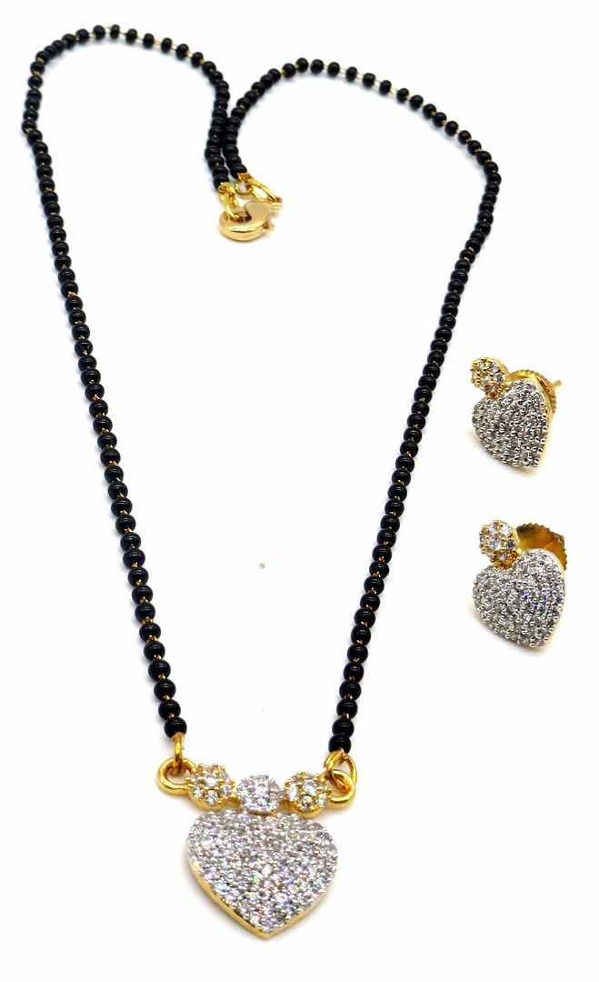 Jewelshingar Jewellery Gold Plated Diamond Looking Mangalsutra Pendant With Chain And Earrings For Women ( 92166MSE )