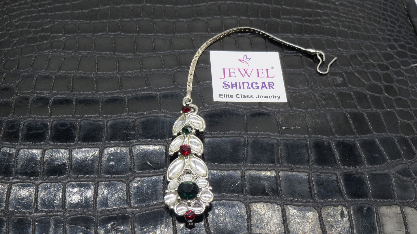 Jewelshingar Jewellery Silver Plated Zircon Maangtikka For Women ( 92386MTZ )