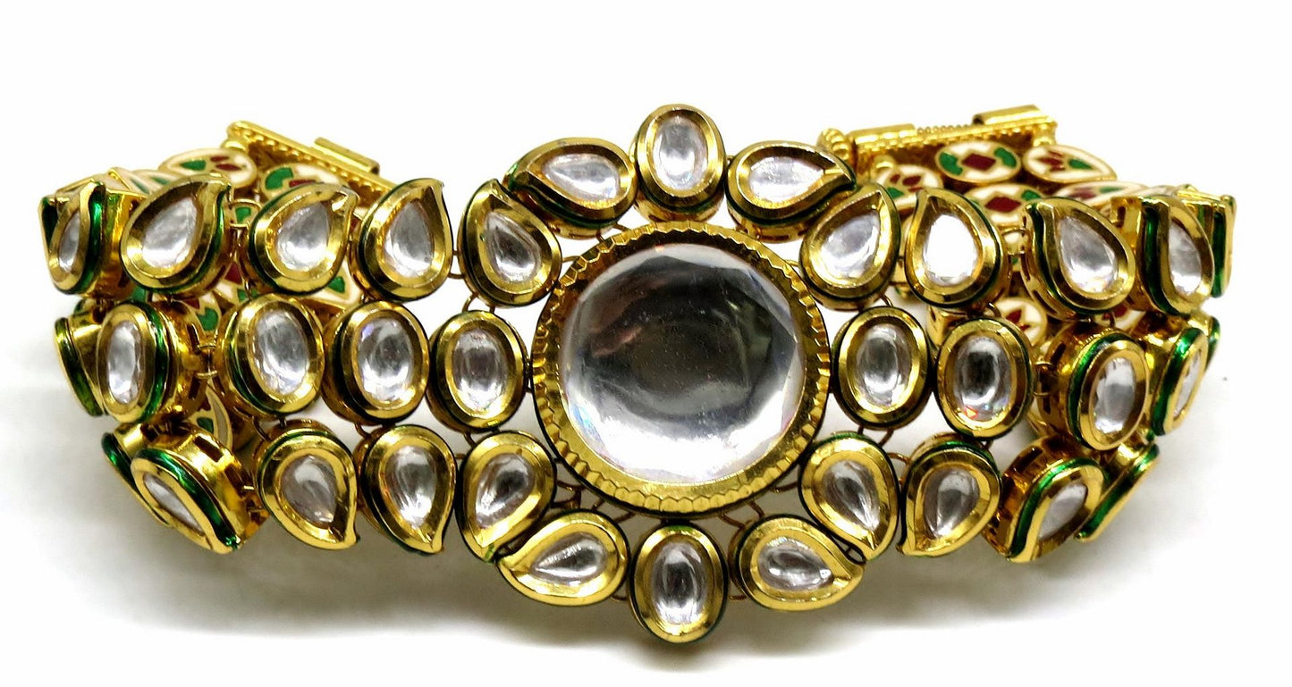 Jewelshingar Jewellery Gold Plated Kundan Bracelet For Women ( 92571CBK )