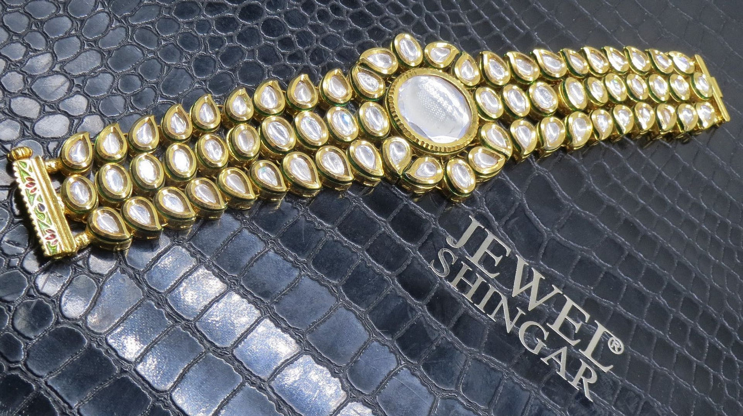Jewelshingar Jewellery Gold Plated Kundan Bracelet For Women ( 92571CBK )