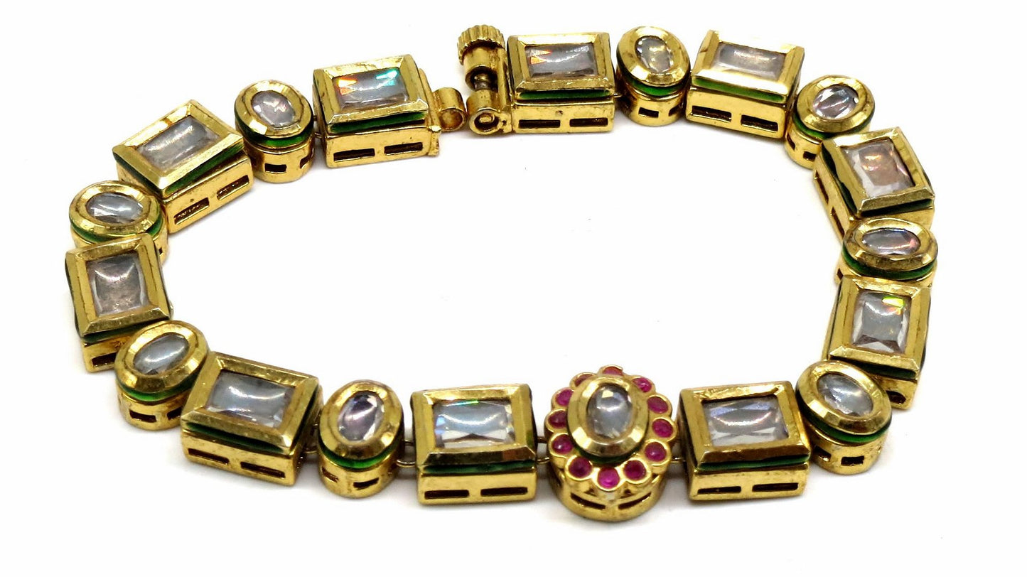 Jewelshingar Jewellery Gold Plated Kundan Bracelet For Women ( 92595CBK )