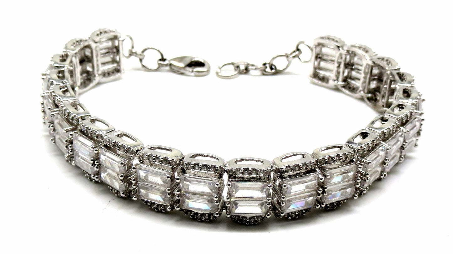 Jewelshingar Jewellery Silver Plated Diamond Bracelet For Women ( 92625CBD )