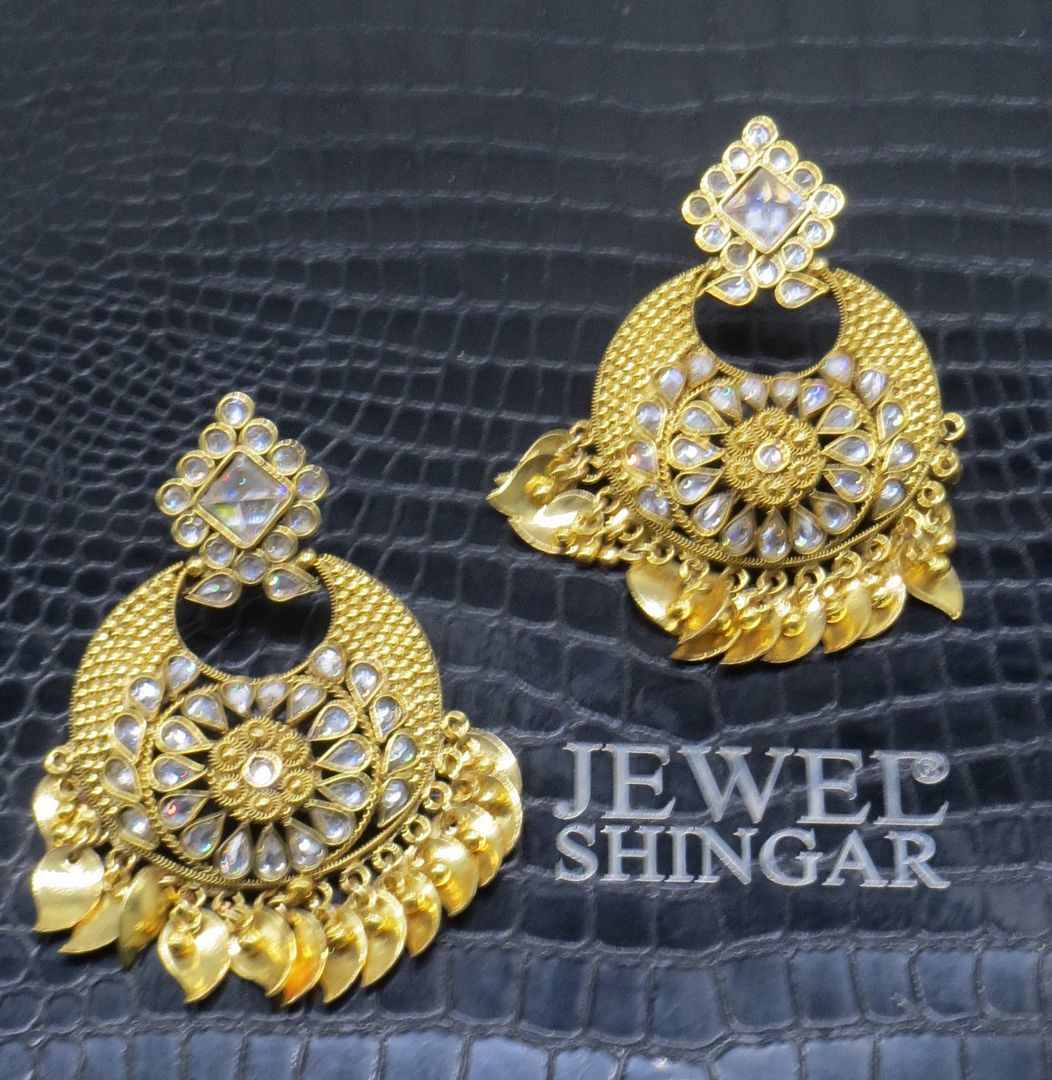 Jewelshingar Jewellery Gold Plated Polki Kundan Earrings For Women ( 92846PED )