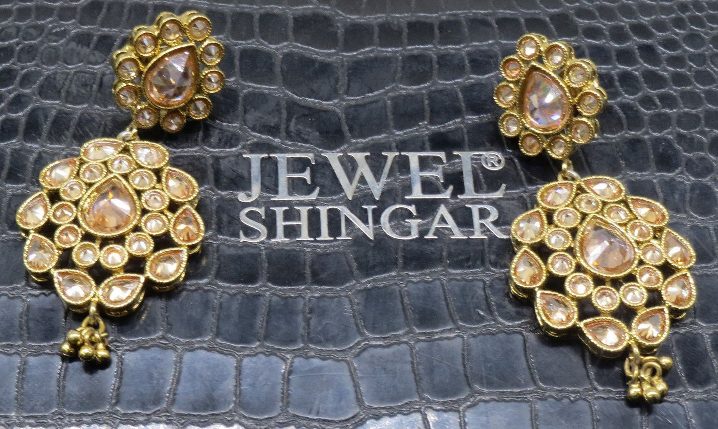 Jewelshingar Jewellery Antique Plated Polki Kundan Earrings For Women ( 92821PED )