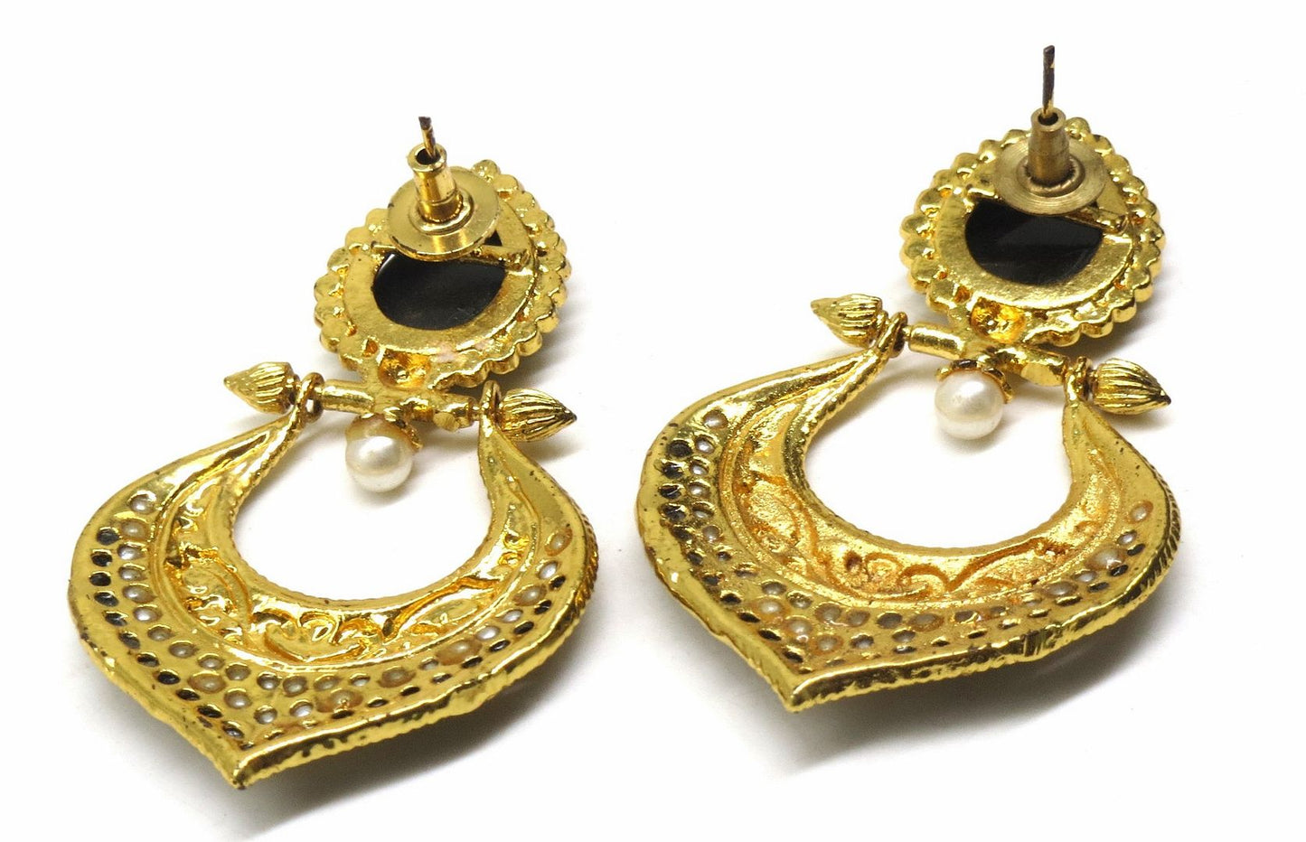 Jewelshingar Jewellery Gold Plated Polki Kundan Earrings For Women ( 92846PED )