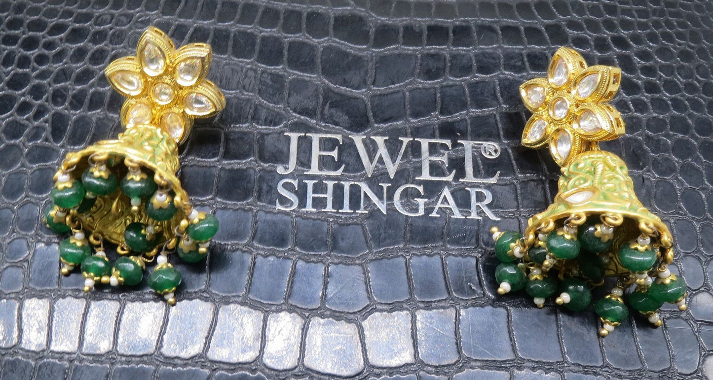 Jewelshingar Jewellery Gold Plated Polki Kundan Earrings For Women ( 92856PEJ )