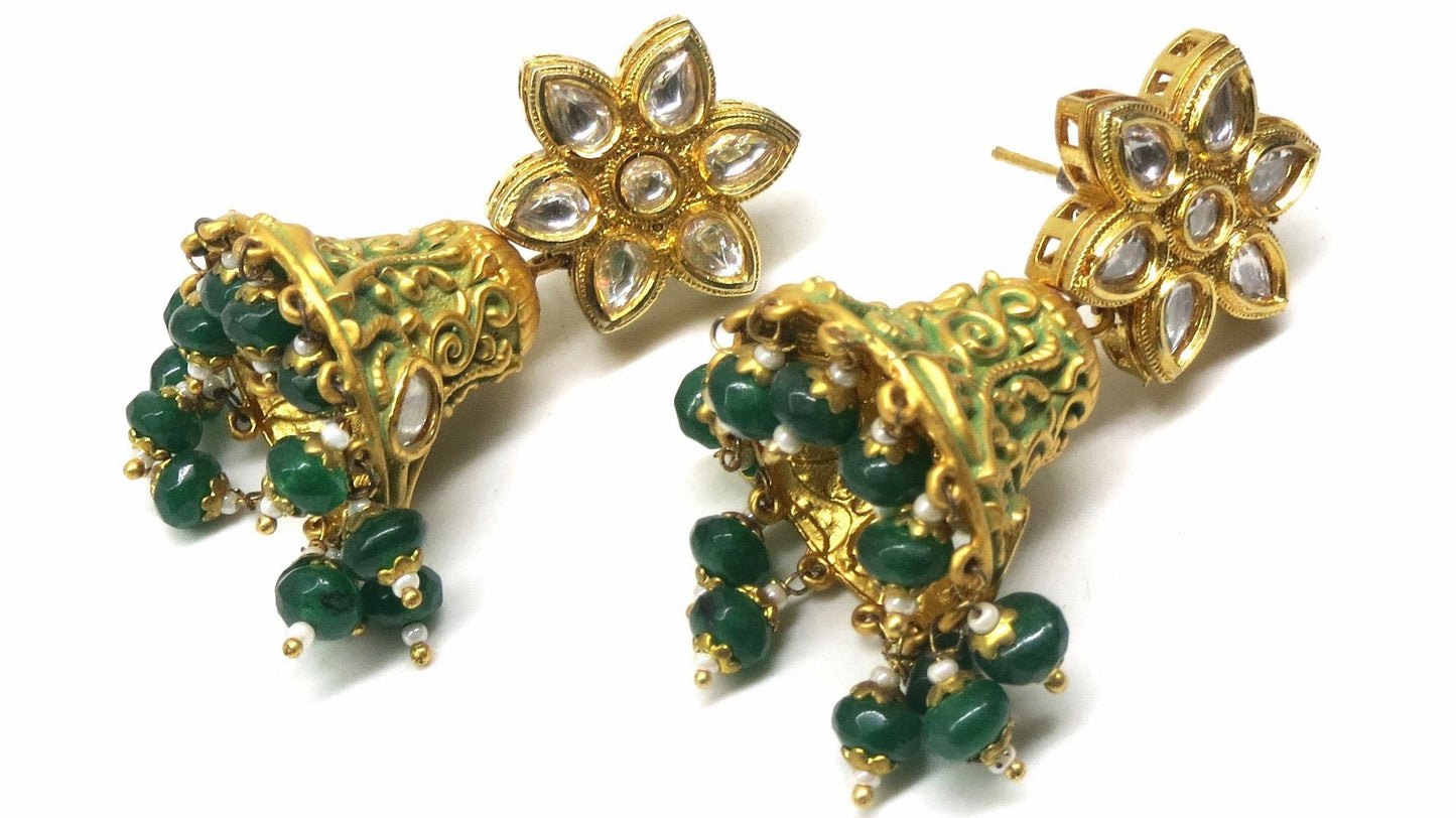 Jewelshingar Jewellery Gold Plated Polki Kundan Earrings For Women ( 92856PEJ )
