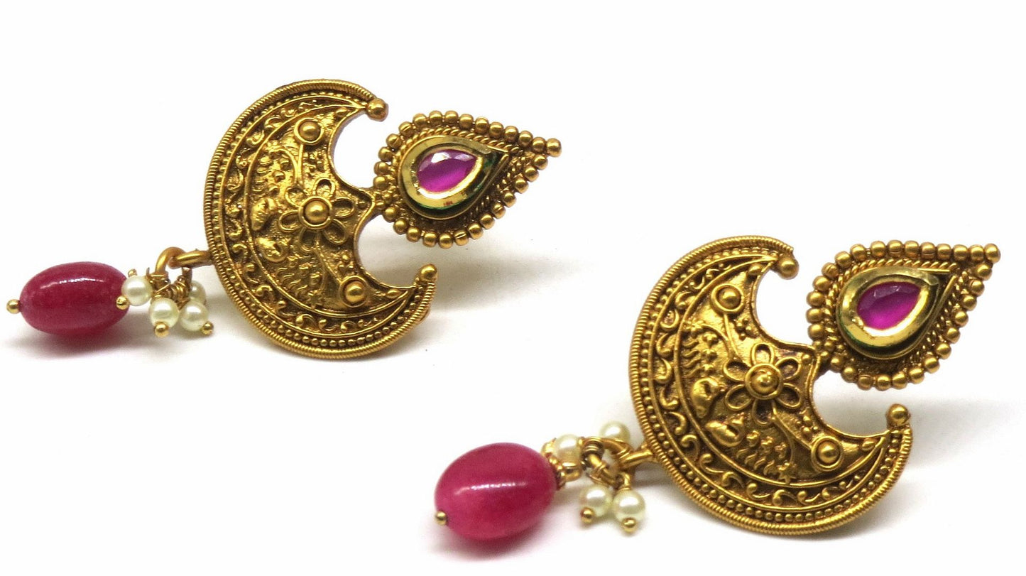 Jewelshingar Jewellery Gold Plated Polki Kundan Earrings For Women ( 92895PET )