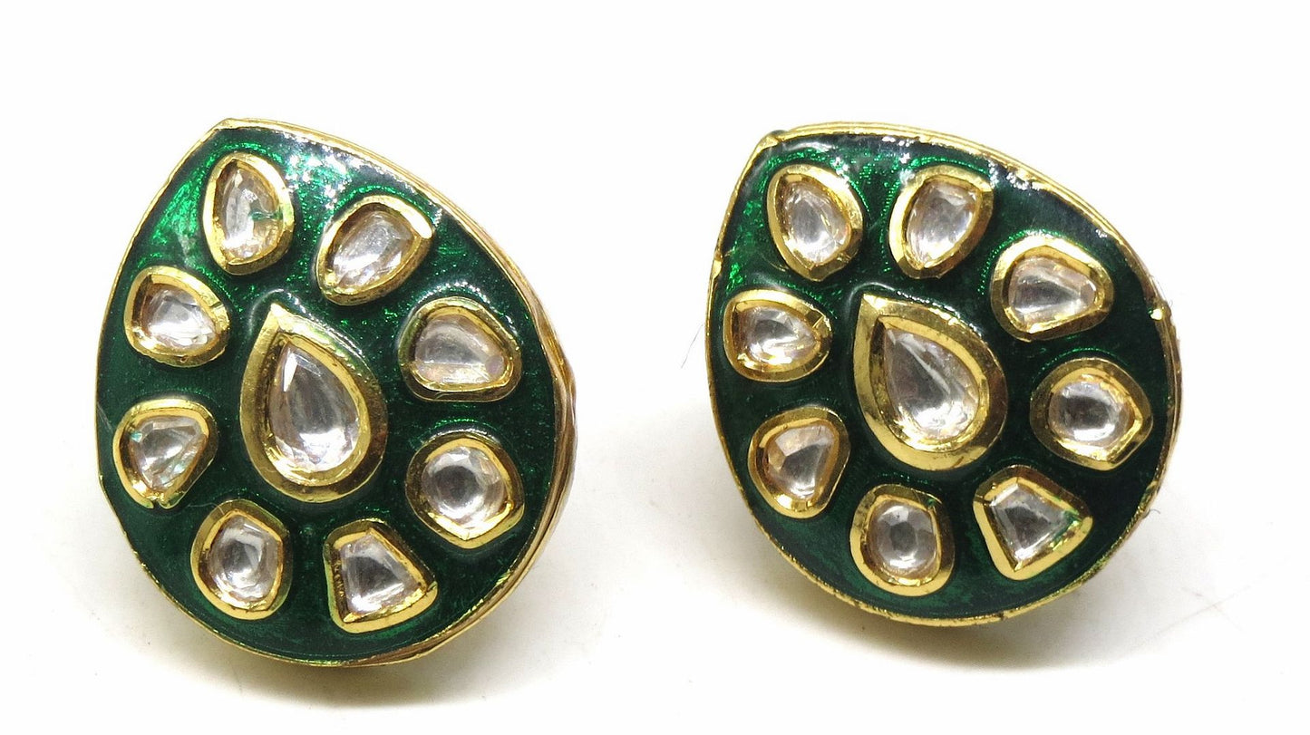 Jewelshingar Jewellery Gold Plated Polki Kundan Earrings For Women ( 92911ACT )