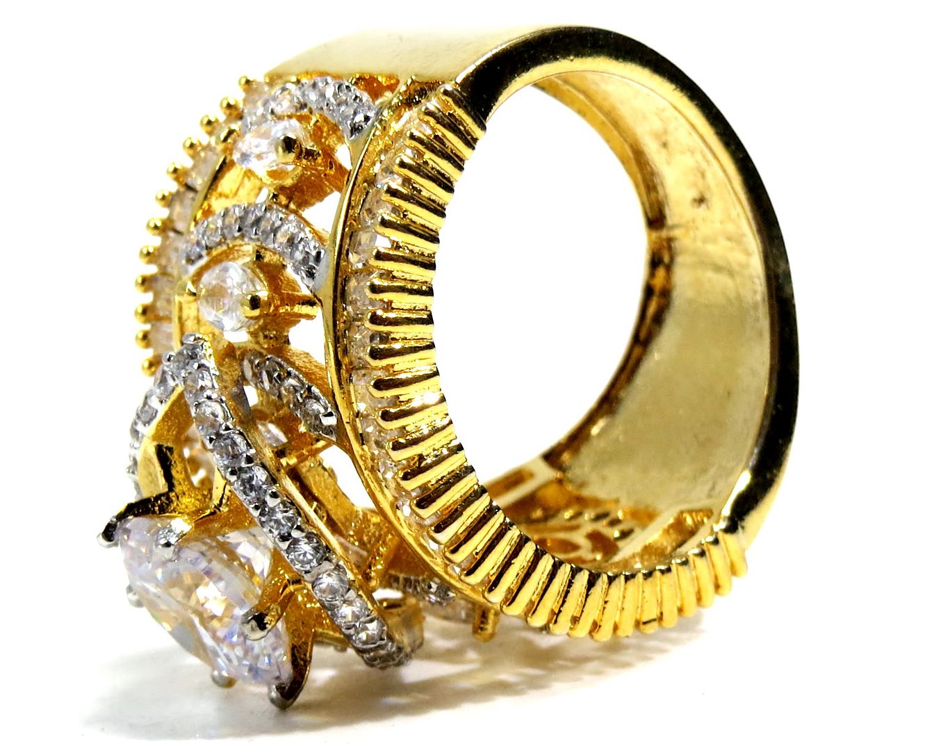 Jewelshingar Jewellery American Diamond Clear Colour Size 15 Gold Plated  Ring For Girls ( 93057RIN )