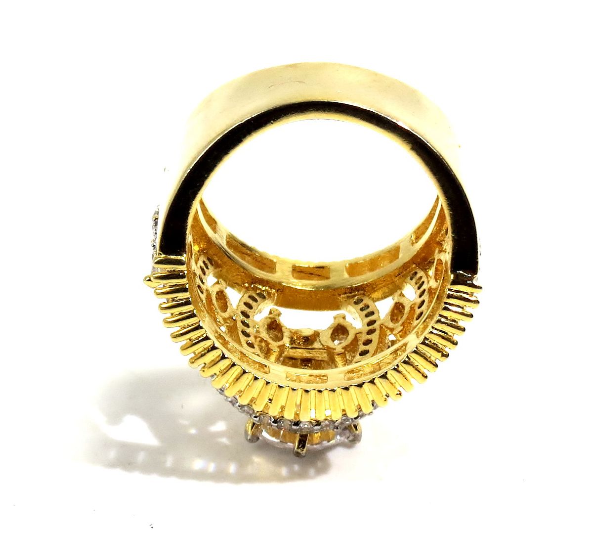 Jewelshingar Jewellery American Diamond Clear Colour Size 15 Gold Plated  Ring For Girls ( 93057RIN )