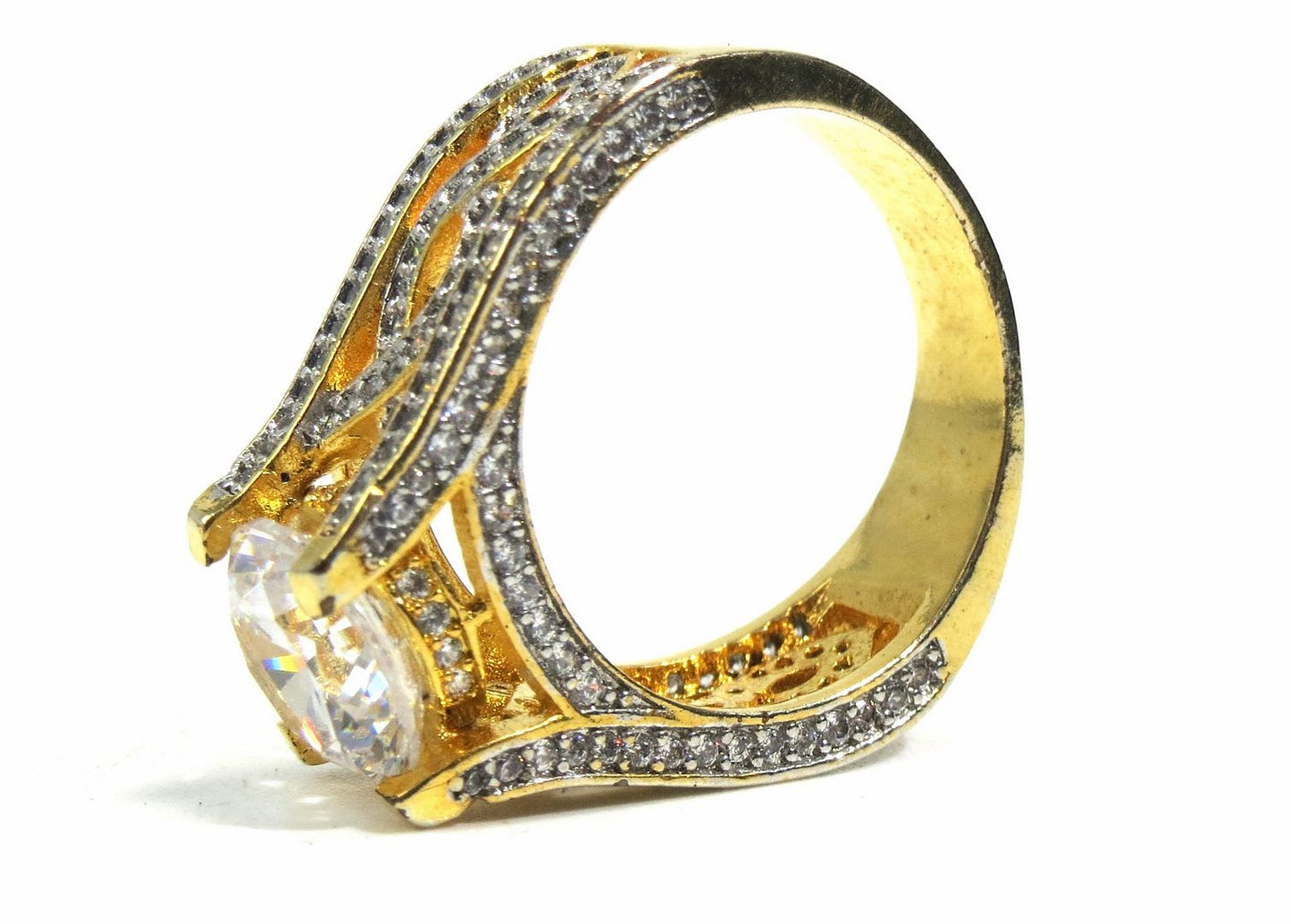 Jewelshingar Jewellery American Diamond Clear Colour Size 17 Gold Plated  Ring For Girls ( 93065RIN )